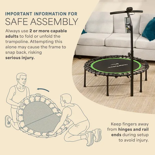 Vista 2 de [Usado] Lifepro Jumptrack Indoor Rebounder Trampoline for Adults with Handle Bar & Jump Counter – Foldable 40” Portable Silent Bungee System for