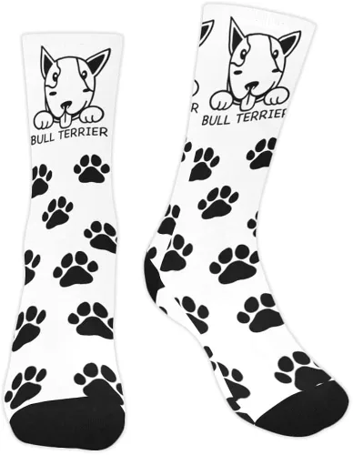 Vista 4 de Calcetines para mujeres y hombres Bull Terrier con estampado de patas de perro en blanco y negro diseño novedoso para el trabajo gimnasio fitness