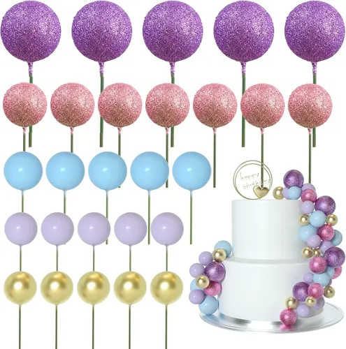 Vista 15 de ASTARON 50 piezas de palos para adornos de pastel con bolas, globos mini para suministros de decoración, bolas de espuma para pasteles para baby