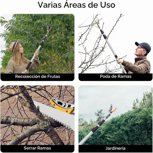Vista 7 de FLORA GUARD Podadora de Árboles Extensible de 4.6-10 pies, Podadora de Corte y Sujeción – Sierra de Poste de Largo Alcance, Recolector de Frutas