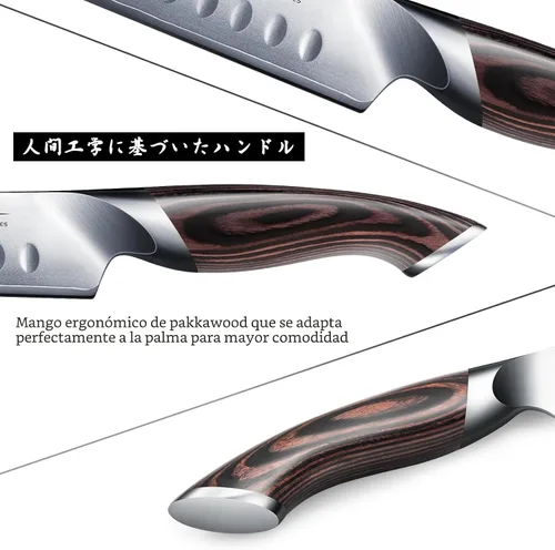 Vista 4 de HOSHANHO - Cuchillo de tallar de 12 pulgadas, cuchillo de corte de acero japonés de alto carbono con mango ergonómico de madera de Pakka, cuchillos