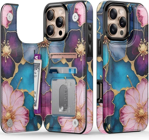 Vista 91 de FUNMIKO Funda tipo cartera para iPhone 15 con tarjetero + clip para efectivo, bloqueo RFID, protección contra caídas de grado militar y obras