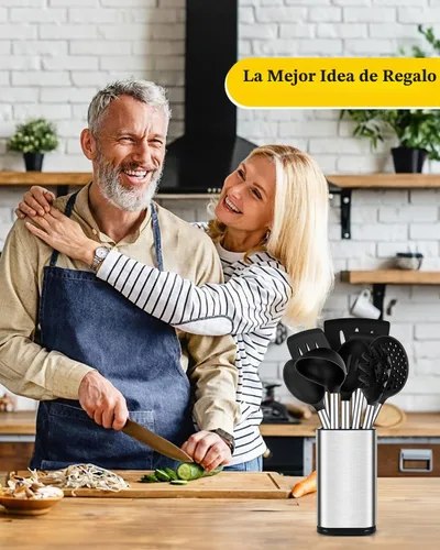 Vista 6 de Juego de utensilios de cocina de silicona, 8 utensilios de cocina antiadherentes con mango de acero inoxidable, herramientas de cocina resistentes