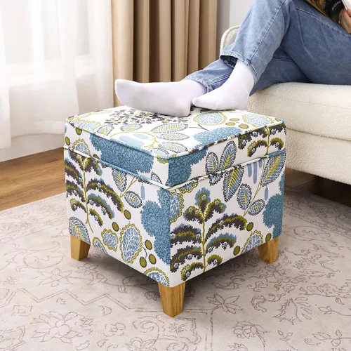 Vista 26 de Adeco Otomán Cubo de Piel Sintética Blanca de 18 Pulgadas de Alto con Almacenamiento, Taburetes Reposapiés de Silla de Terciopelo en Relieve 3D