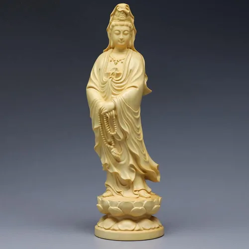 Vista 3 de ABOOFAN 1 adorno de bodhisattva Guanyin estatua de decoración de madera escultura artesanías Guanyin estatua de madera adorno de escritorio