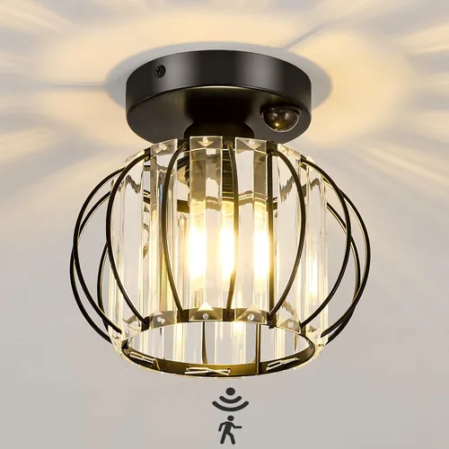 Vista 11 de YYJLX Paquete de 2 Lámparas de Techo Semiempotradas Modernas Pequeña Lámpara de Araña de Cristal Mini Lámpara de Techo Interior para Baño Pasillo