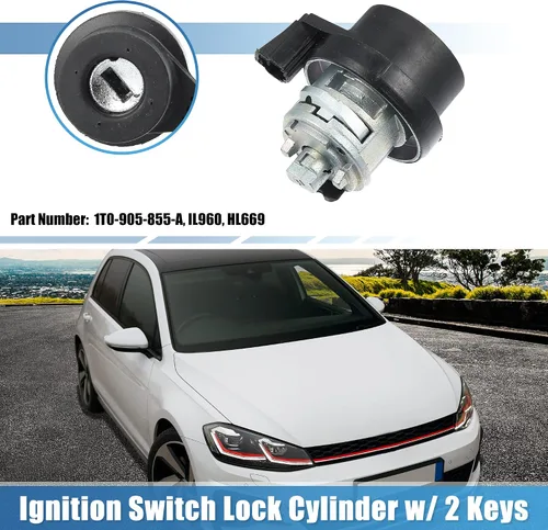 Vista 2 de X AUTOHAUX Interruptor de encendido Cilindro de bloqueo de dirección W/llave 1T0-905-855-A Interruptor de arranque de encendido para VW Jetta Golf