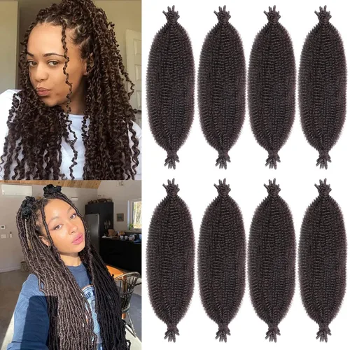 Vista 73 de Cabello de Envoltura Pre-Esponjado de 8 Pulgadas, 3 Paquetes, Cabello Afro Twist Pre-Separado Elástico para Locs, Cabello Afro Twist Negro Natural