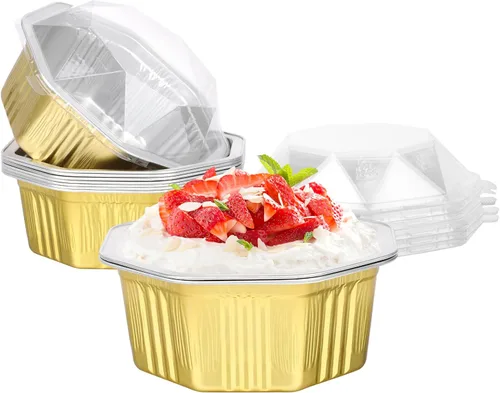 Vista 8 de Beasea Tazas desechables para hornear con tapas, juego de 50 unidades, 13.5 oz 400 ml, ramekins de aluminio con tapa de papel de aluminio, moldes