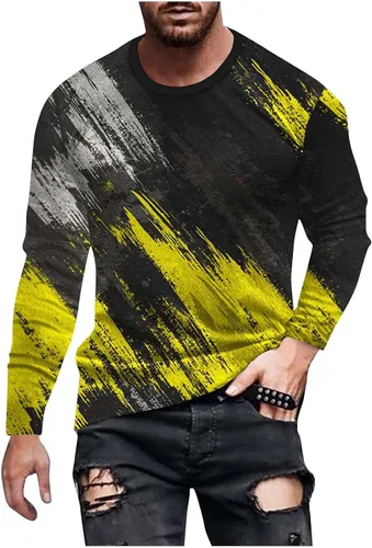 Vista 8 de Camiseta de manga larga para hombre, casual, teñido anudado, cuello redondo, holgada, para gimnasio, entrenamiento, camisetas gráficas a la moda
