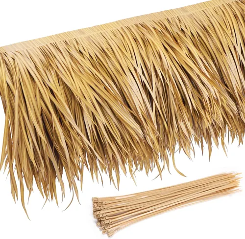 Vista 6 de Sawysine Rollo de paja mexicana para techo Tiki Hut, rodillos de paja de palma para Tiki Bar, Pato ciego Paraguas de patio, Palapa Artificial Gris