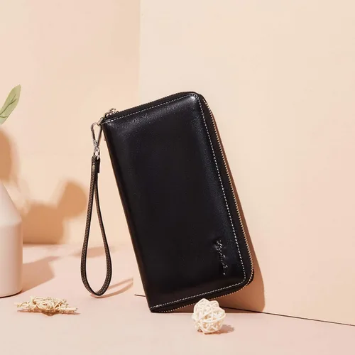 Vista 6 de BOSTANTEN - Carteras de cuero para mujer, bloqueo de identificación por radio frecuencia (RFID), cierre de cremallera alrededor, tarjetero, cartera
