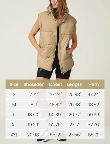 Vista 3 de Athlisan Chaleco acolchado con cremallera para mujer, cuello alto, sin mangas, con relleno