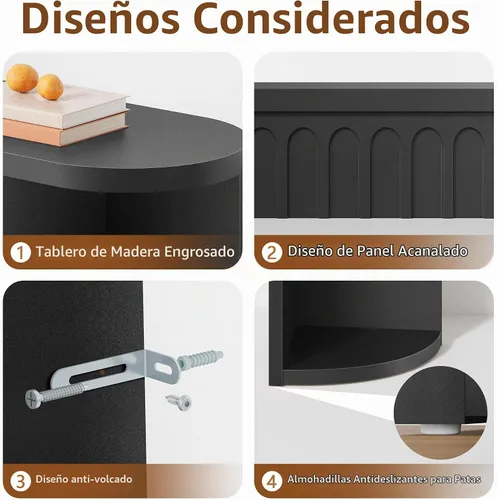 Vista 5 de Hoctieon Mesa consola acanalada con almacenamiento, mesa de entrada con estantes laterales de almacenamiento, mesas de sofá estrechas detrás