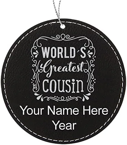 Vista 4 de LaserGram Personalized Christmas Ornament, World's Greatest Cousin, Faux Leather, Custom Laser Engraved Gift Idea (Round Shape, Black with Gold)