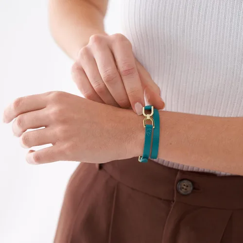 Vista 5 de Fossil - Pulsera de acero inoxidable y cuero genuino para mujer