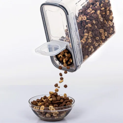 Vista 3 de Dispensador de cereales, dispensador de arroz, 4 unidades, recipientes herméticos para almacenamiento de arroz, dispensador de cereales para harina