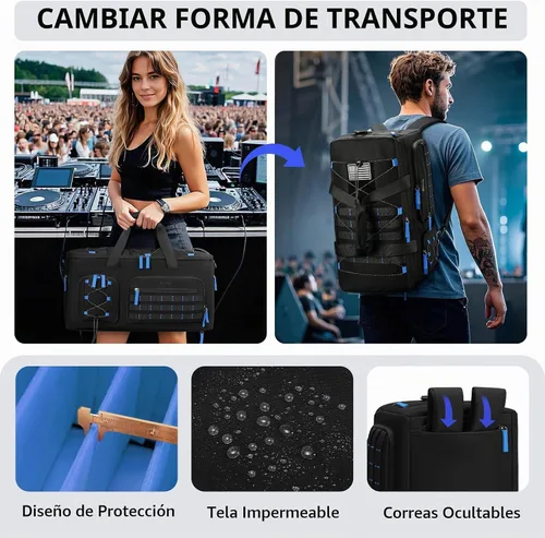 Vista 4 de Bolsa para cables DJ con divisores desmontables para equipos y equipo de música, azul