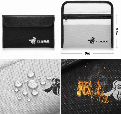 Vista 3 de FLASLD Bolsas de dinero ignífugas, bolsa de billetera ignífuga, bolsa pequeña segura para efectivo, objetos de valor y pasaporte, con revestimiento