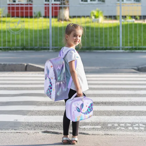 Vista 6 de WERNNSAI Mochila de sirena para niños mochila escolar de lentejuelas brillantes para niños pequeños preescolar jardín de infantes primaria 15