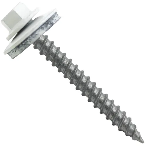 Vista 100 de 12 tornillos para techos de metal gris ABC de 1-1/2 pulgadas, cabezal de arandela hexagonal, arranque automático/roscado, arandela EPDM. 1 bolsa