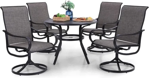 Vista 15 de PHI VILLA Juego de comedor de 5 piezas para patio al aire libre con sillas giratorias (azul) y mesa de comedor de acero de metal de 37 x 37 pulgadas