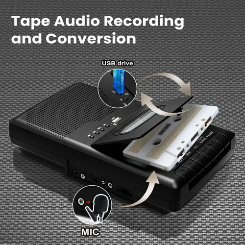 Vista 2 de Grabadora de cinta portátil con micrófono independiente, convertidor digital retro a USB con conector de auriculares de 0.138 in