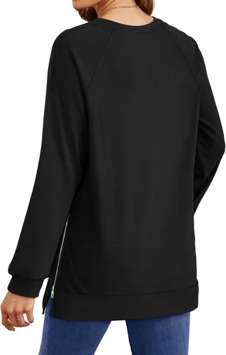 Vista 4 de OFEEFAN Sudaderas de manga larga para mujer, cuello redondo con cremallera lateral 2023