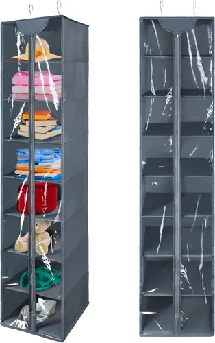 Vista 8 de Organizador colgante de PVC transparente de 8 niveles con cremallera, estantes de almacenamiento de suéter con cubierta, organizador de zapatos