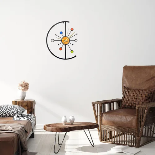 Vista 4 de Reloj de pared de metal único de 14 pulgadas, moderno reloj de mediados de siglo con mecanismo silencioso, reloj decorativo colorido para sala