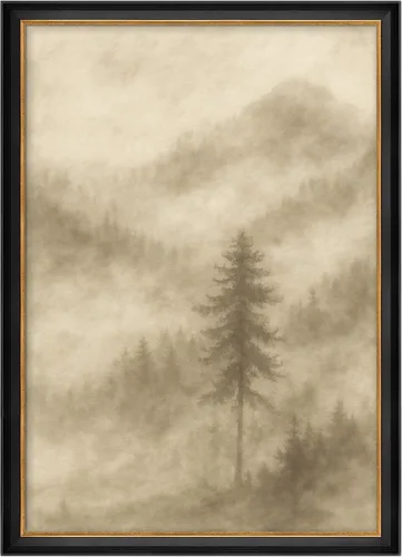Vista 340 de MUDECOR Lienzo enmarcado prémium para pared, pinos nevados en bosque de invierno, ilustraciones modernas, arte contemporáneo, escénico, divertido