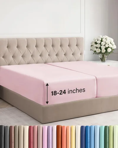 Vista 136 de Sábana bajera ajustable extra profunda Twin XL – Sábana bajera individual de lujo de hotel solamente – Se adapta fácilmente a colchones de 18 a 24