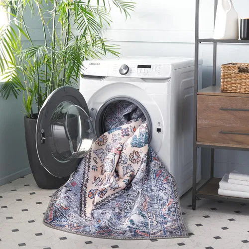 Vista 4 de SAFAVIEH Tucson Collection - Alfombra lavable de 2 pies 6 pulgadas x 8 pies, beige y gris, antideslizante, ideal para zonas de alto tráfico en sala