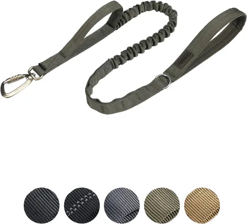 Vista 12 de EXCELLENT ELITE SPANKER Correa táctica militar para perro, clips de gancho de aluminio espaciales, correa elástica para perro con 2 asas de control