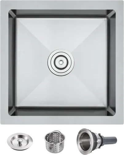 Vista 10 de POPFLY Fregadero de barra de 15 pulgadas, fregadero de cocina pequeño negro de 15 x 15 pulgadas, fregadero de preparación de barra de cocina
