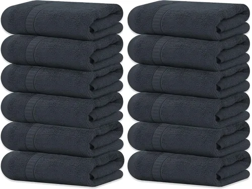 Vista 26 de GOLD TEXTILES Juego de 24 toallas de baño negras de alta absorción, multiusos, secado rápido, para piscina, gimnasio, hotel, spa