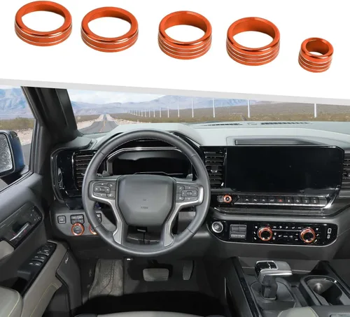 Vista 9 de Jimen Cubierta para perilla Silverado 2022+, 5 piezas de botón de volumen de audio de consola central, control de clima CA, perilla de faro, ajuste