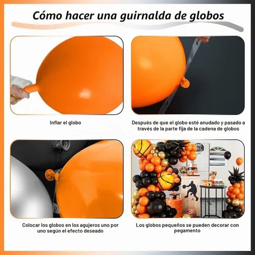 Vista 9 de Kit de arco de globos de baloncesto, kit de guirnalda de globos naranja y negro plateado con globos de estrella en explosión, kit de globos Tema