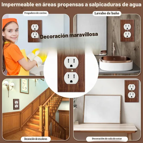 Vista 4 de Pinkunn 10 piezas de placas de interruptor de luz de madera maciza, cubiertas de tomacorriente de madera de bambú, placa decorativa de pared