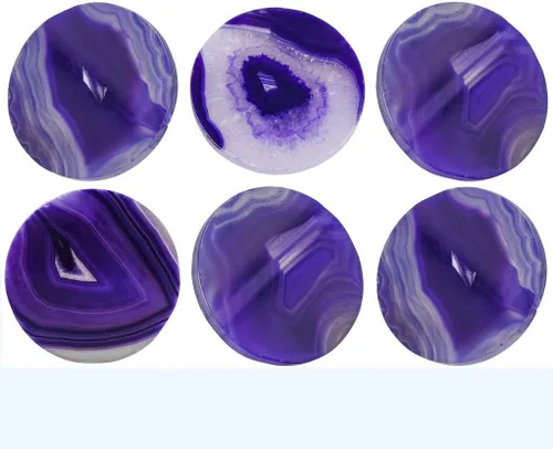 Vista 7 de Rockcloud Paquete de 6 rodajas de mesa de ágata, losa de piedra de ágata para tarjetas de identificación de boda, tarjetas de lugar de 1.7-2.4 Azul