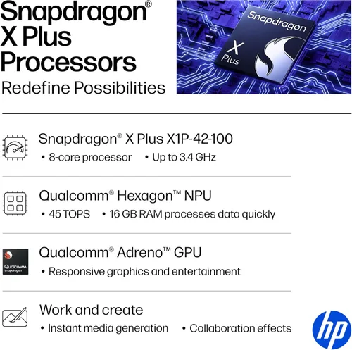 Vista 9 de HP OmniBook 5 PC AI de próxima generación de 14 pulgadas, pantalla OLED, Snapdragon X Plus X1P-42-100, 16 GB de RAM, SSD de 1 TB, GPU Qualcomm