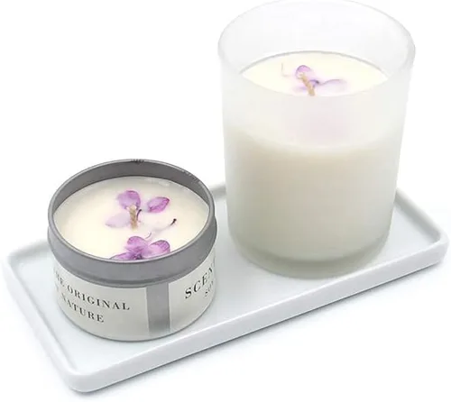 Vista 6 de Bandeja de cerámica para velas, rectangular pequeña, organizador de mármol blanco para velas, jabón, joyas, perfumes, toallero, bandeja decorativa