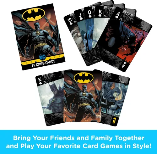 Vista 2 de Aquarius DC Comics - Juego de cartas de Batman tamaño estándar, baraja temática con 52 diseños de cómics únicos, regalo de mercancía coleccionable