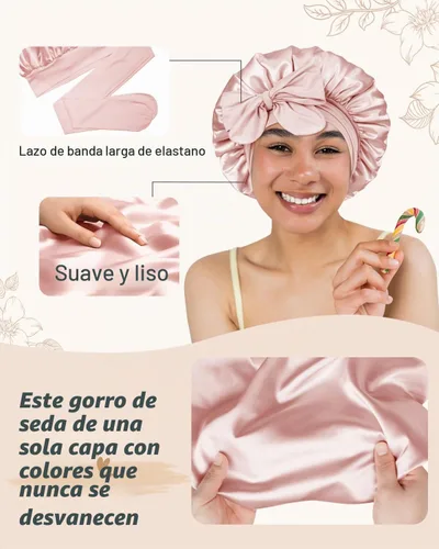 Vista 5 de BONNET QUEEN - Gorro de seda para dormir de BONNET QUEEN, gorro de satén para dormir con banda de amarre ajustable, para cabello rizado, de una sola