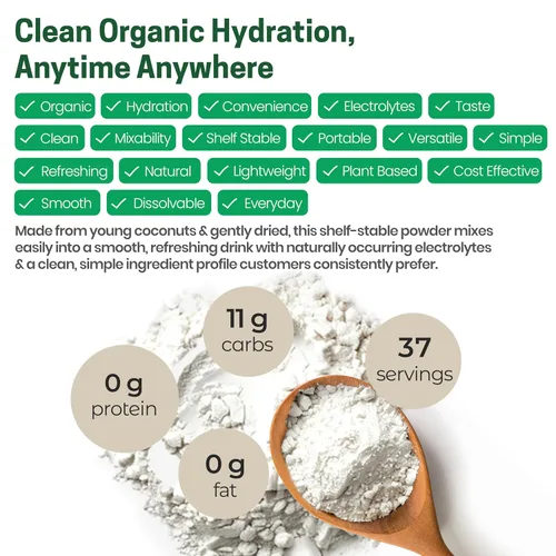 Vista 5 de Z Natural Foods Polvo de agua de coco orgánico – Soporte de energía y electrolitos – Perfecto antes y después del entrenamiento – Vegano, sin