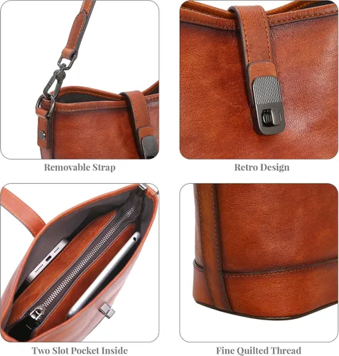 Vista 7 de HESHE Bolsos cruzados de cuero para mujer, bolso de hombro de diseñador, bolso hobo, bolso de cubo para todos
