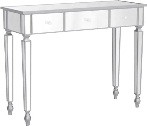 Vista 4 de Mesa de consola espejada, mesa de tocador de maquillaje con espejo de vidrio plateado para mujer, escritorio de escritura para el hogar, sala