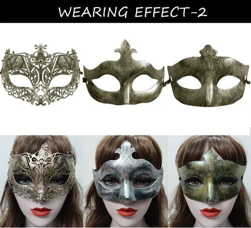 Vista 5 de 27 máscaras antiguas vintage, retro, para hombres y mujeres, unisex, para fiesta de baile, disfraz veneciano, dorado, plateado y bronce