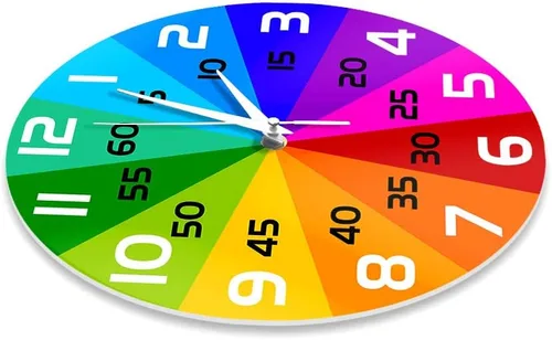 Vista 8 de Reloj de pared educativo con ruedas de color arcoíris de 15 pulgadas, para enseñar la hora y aprender a decir la hora, silencioso, sin tictac