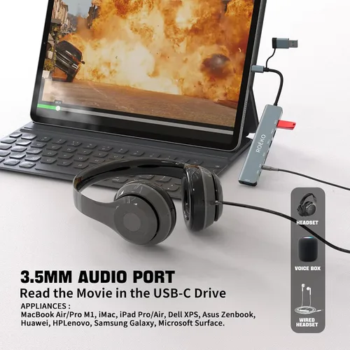 Vista 5 de Concentrador USB, adaptador multipuerto USB C, divisor USB con 1 USB 3.0, 4 x USB 2.0, 2 USB C, concentrador USB c para dispositivos MacBook